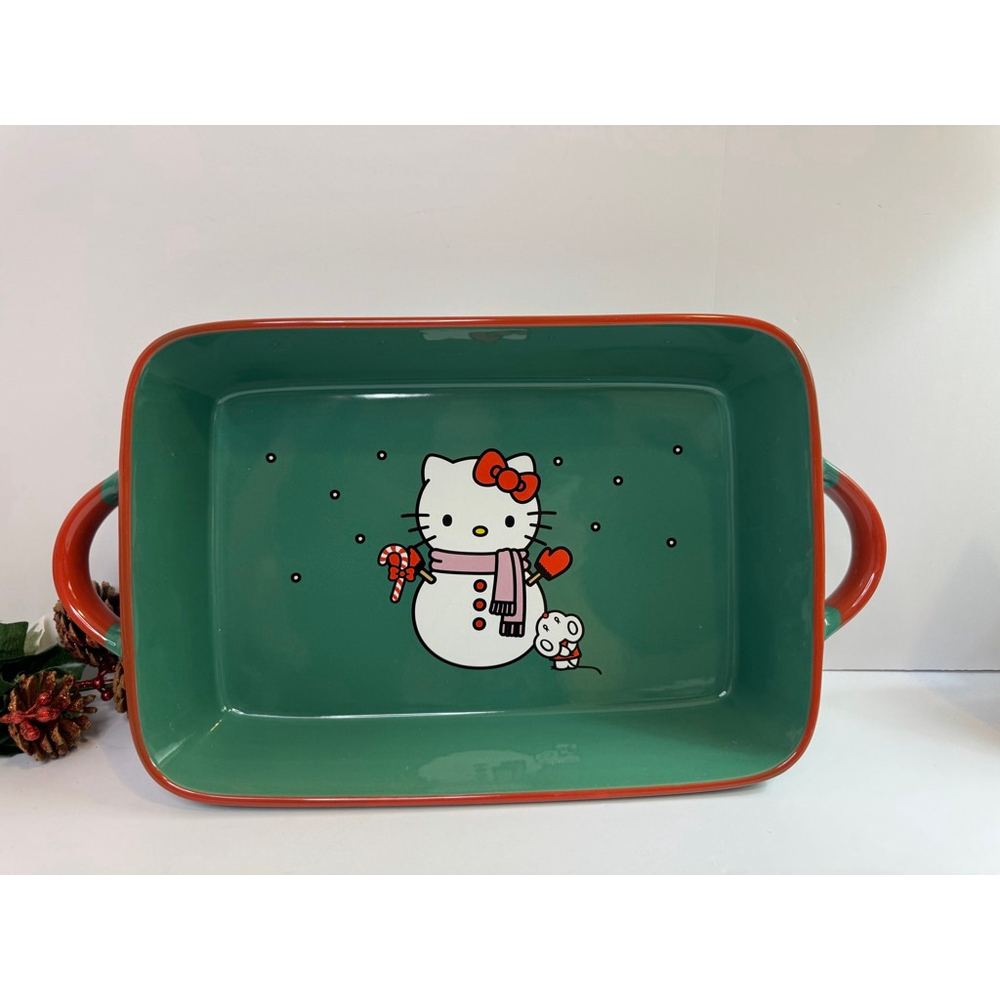 Hello Kitty Christmas Green Ceramic Baking Dish 12.5” x 8.5”